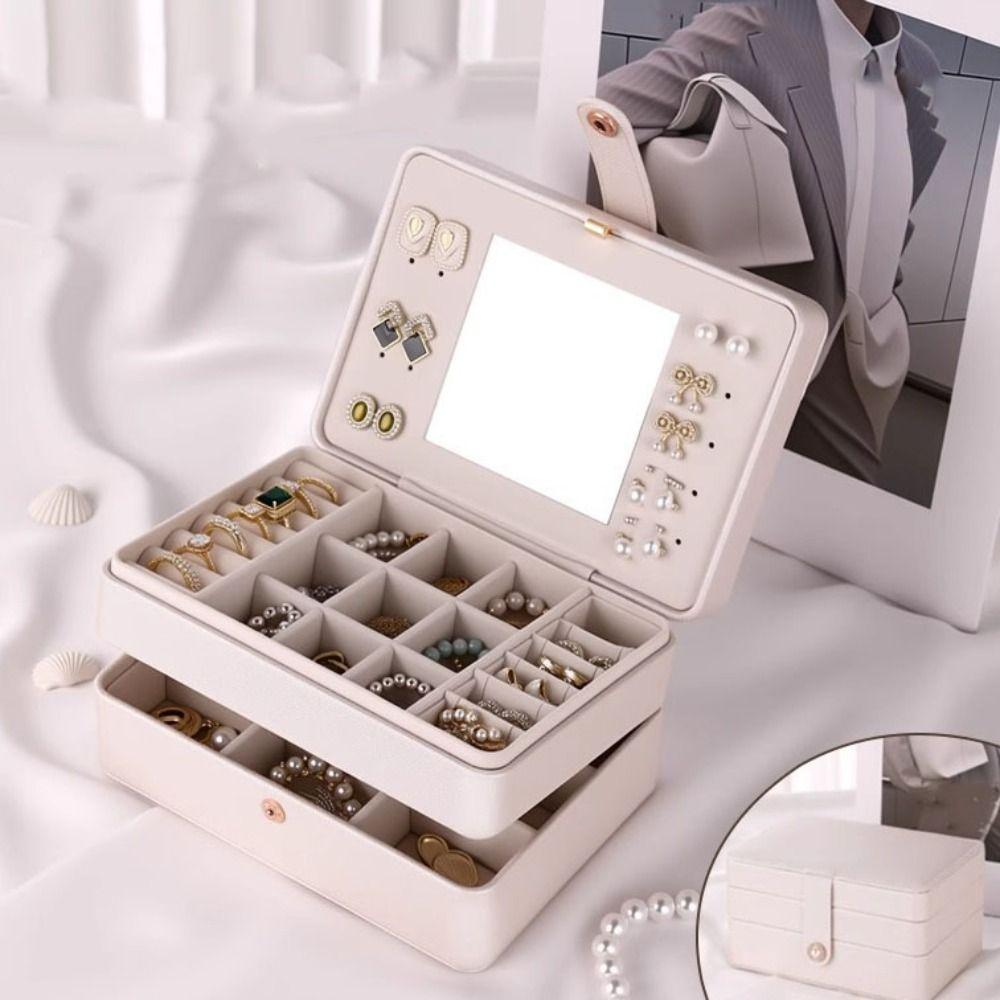 Multilayer Jewelry Holder PU Jewelry Storage Case Fashion Square Jewelry Box  Travel