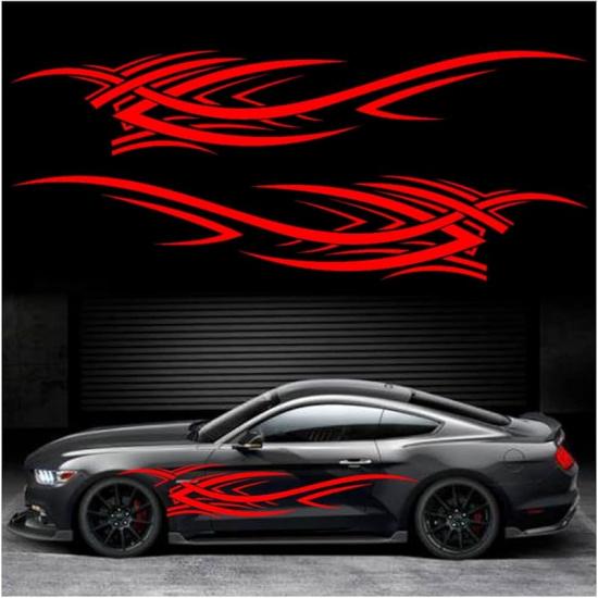 2Pcs 94.4'' Universal Flame Graphics Car Auto Body Side Sticker Racing Sports Self-Adhesive Side Strip Decal Decoration Accessories For Truck SUV