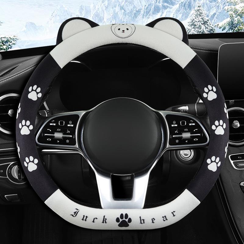 Winter Cartoon Plush Steering Wheel Cover, Fits 37-38CM