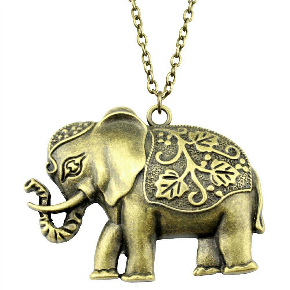 Elephant Head Pendant Necklace Lucky Boho Tribal Style Jewelry 45cm or 70cm Long Chain