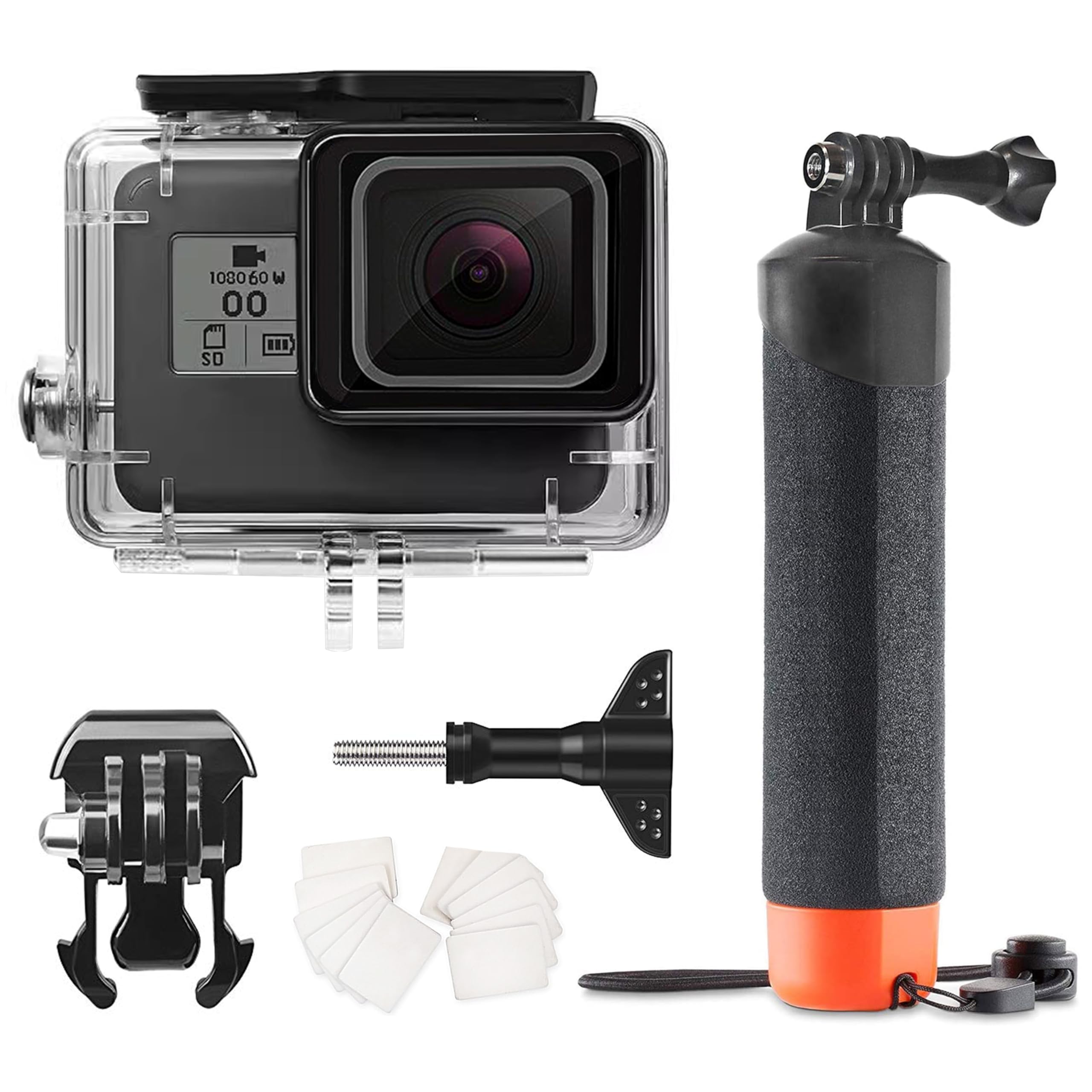 

Водонепроникний захисний кейс FitStill для Go Pro Hero для підводної зйомки, плавучий ручний монопод для селфі, чорний набір аксесуарів для Go Pro Hero 7/6/5/2018, 60 м/196 футів, монопод, чорний