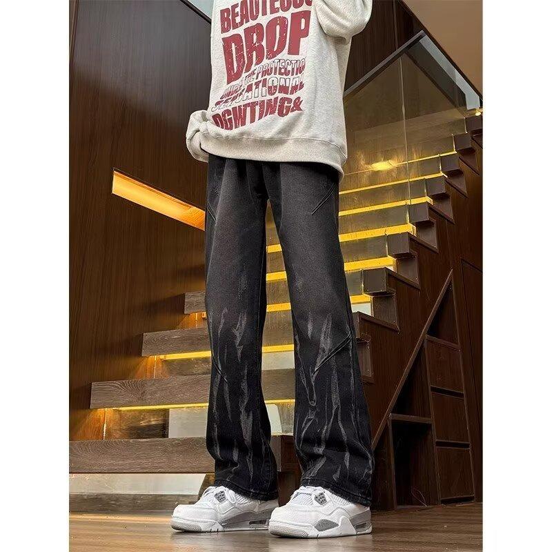 Hong Kong trendy men's summer new personalized letter jeans hip hop ins trendy high street trendy ruffian handsome trousers