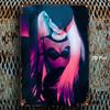2D Mystic Girl Metal Sign Vintage Wall Art Black Lace Pink Hair Home Decor Bedroom Living Room 8x12 Inch