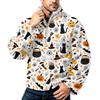 Men's Halloween Print Flannel Zip-Up Sweatshirt with Stand Collar, Plus Size Fall Winter Casual Top