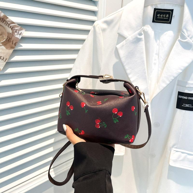 2025 Fashion Underarm Bag Cherry Print Single Shoulder Diagonal Span Portable Shell Bag Casual Simple Large Capacity Small Square Bag