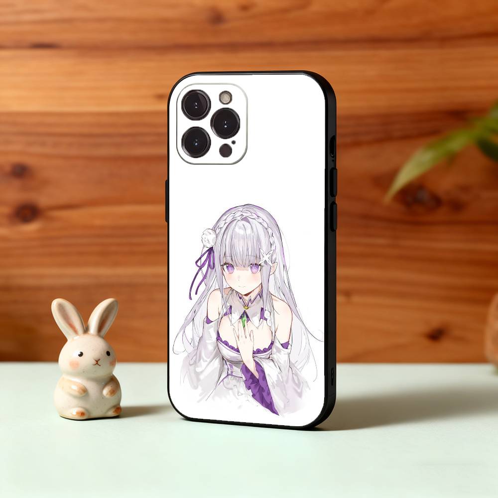Re Zero Rem Emilia Phone Case For iPhone17 16 15 14 13 12 11 Pro Max Plus,5G Soft Black Case