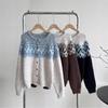 spring autumn color matching Knitted Sweater vintage printing Short Cardigan jacket Loose Crew Neck korean casual Sweaters Women