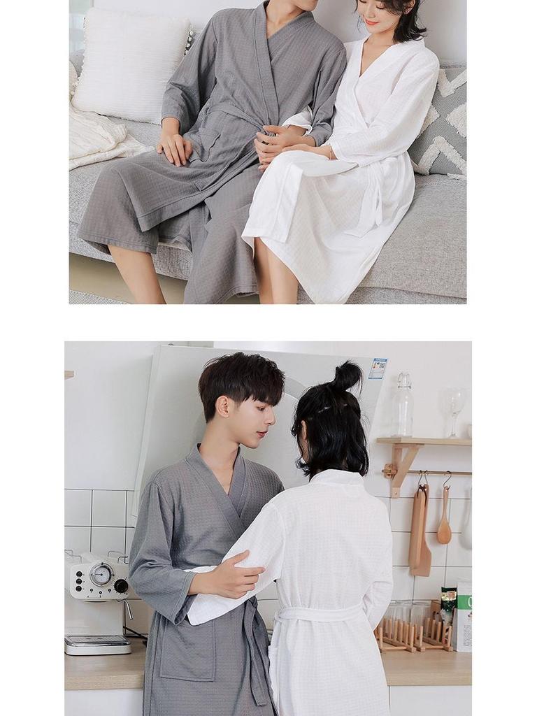 Unisex Waffle Weave Bathrobe: Lightweight, Water-Absorbent Yukata-Style Nightgown for Spring, Summer, and Autumn