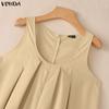 VONDA Women Summer Sleeveless Print Hem Casual Long Holiday Jumpsuits Overalls