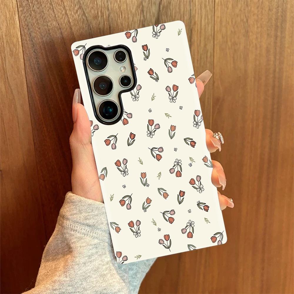 North American Station List Literary and retro tulip mobile phone case Samsung S24Plus anti-drop two-in-one film case S25