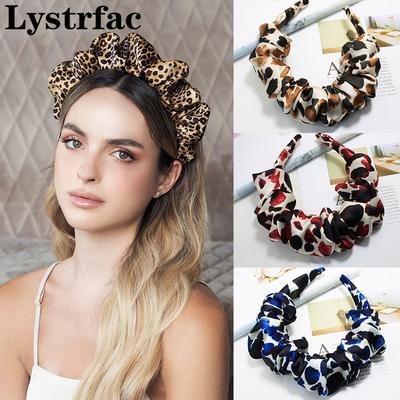 Lystrfac Neue Mode Druck Leopard Scrunchy Stirnband für Frauen Mädchen Trendiges Plissiertes Haarband Weiblicher Kopfschmuck Haaraccessoires
