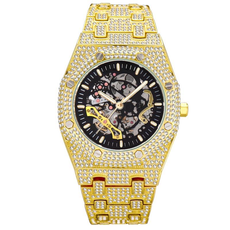 MISSFOX Watch, Popular In Europe and America, Full of Diamonds and Hollowed Out Mechanical Watches, Waterproof Luminous Stainless Steel Men's Watches