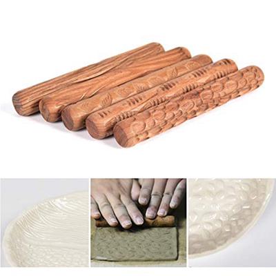 5PCS Pottery Tools Wood Hand Rollers for Clay Stamp Pattern Roller Ceramic Tools Cup Turner  Accessories