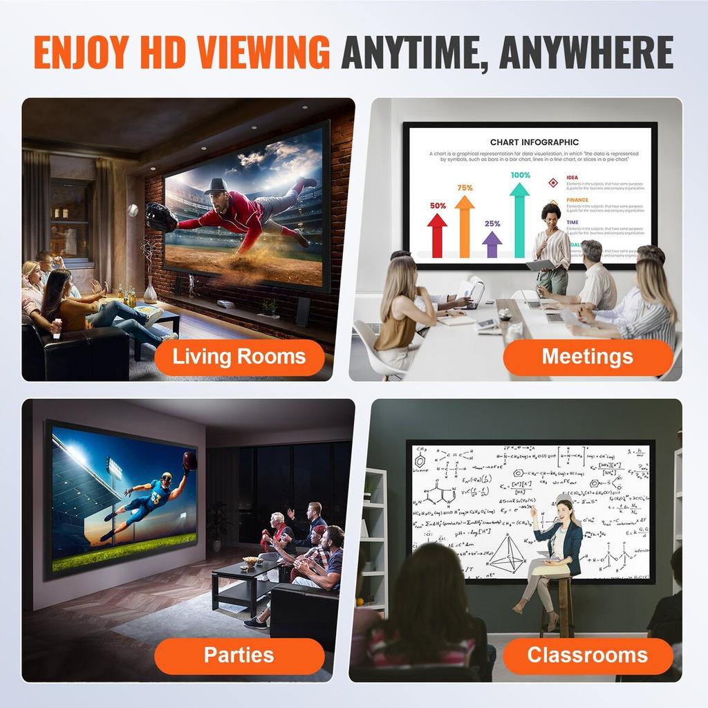 110Inch Diagonal Projector Screen 16:9 4K HD Projector Screen Movie Screen Fixed Frame 3D Projector Screen for Home Threater Outdoor Use(110inch)
