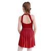 Girls Sleeveless Round Collar Shiny Rhinestone Decorated Backless Lyrical Dance Dress Performance Gown