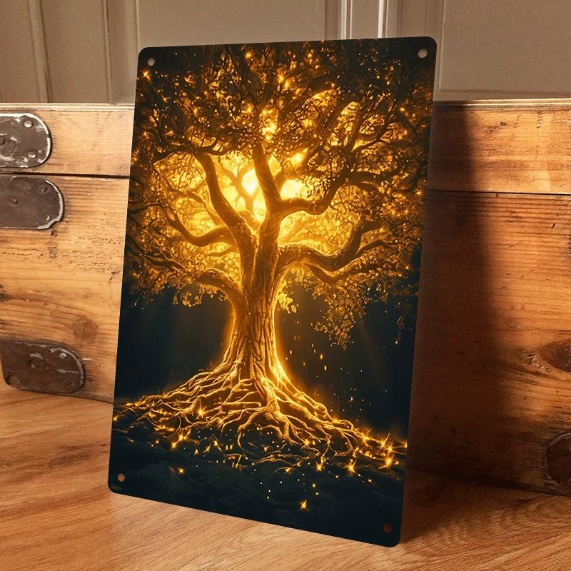 

1 piece of golden luminous tree of life metal painting plaque, suitable for living room, entryway, and hallway decoration. Nordi (as the picture,20x30cm)