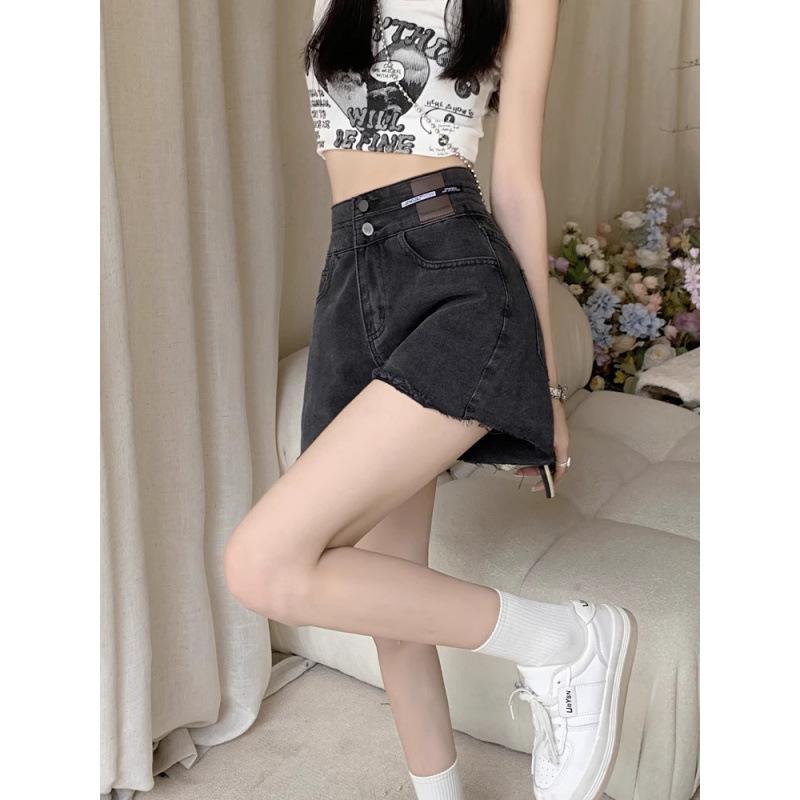 

Черные рваные джинсовые шорты с широкими штанинами для женщин больших размеров, с высокой талией, А-силуэта, на пуговицах, горячие шорты, модные 5XL темно серый