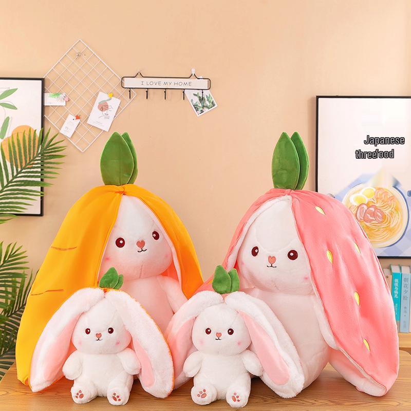 Strawberry Rabbit Plush Toy - Carrot Rabbit Cushion Doll, Perfect Children's Day Gift for Girlfriend