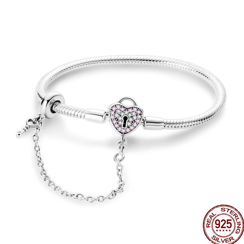 925 Silver 17-20CM Heart Pave Zirconia Original Bracelets Infinity Bracelet Fit DIY Charms Bead Birthday Jewelry Gifts Hot Sale