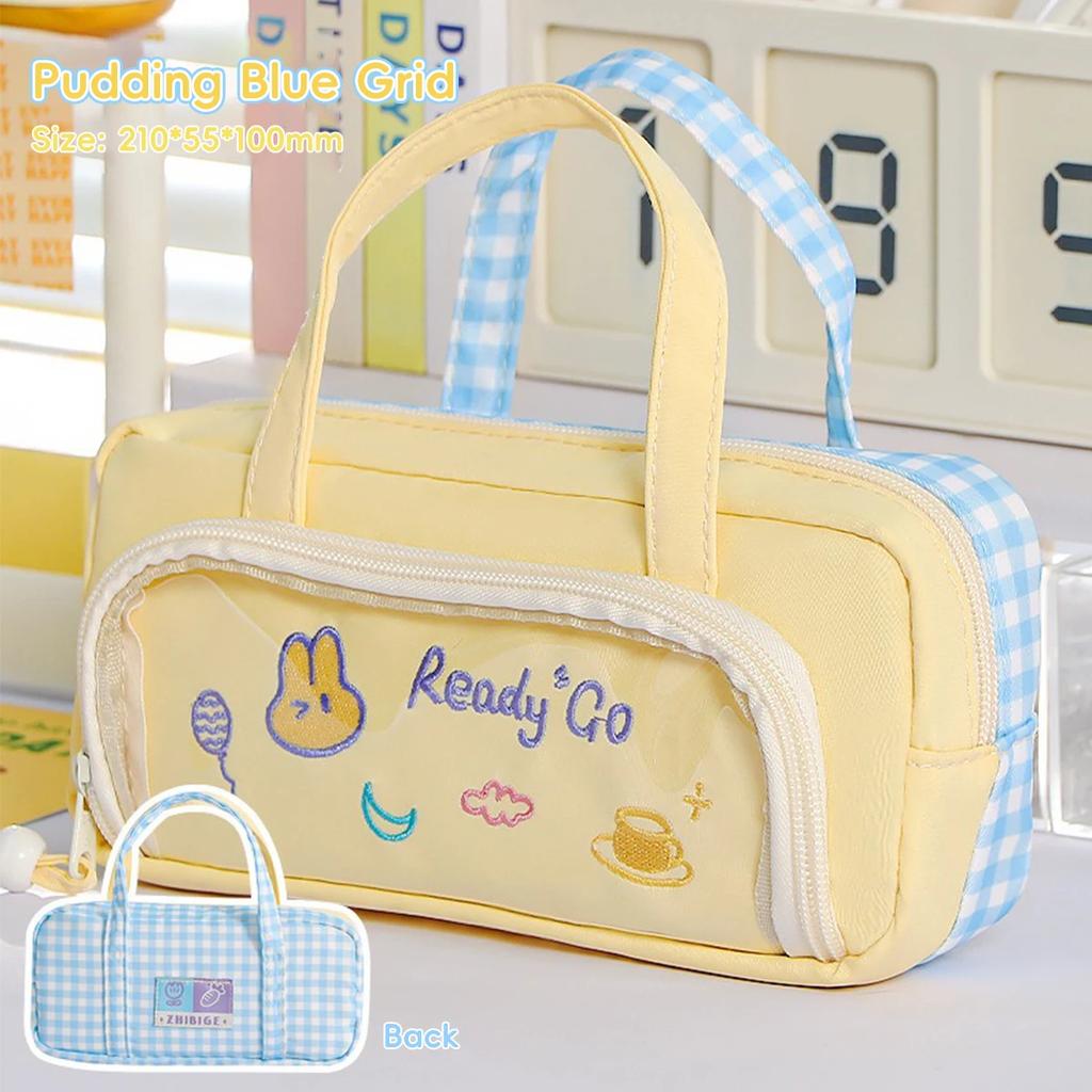 Kawaii Large Capacity Pencil Case Ins Cute Pen Pouch Checkered Tote Bag For Students School Supplies Stationery Organizer