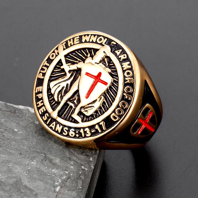 Vintage European-American Templar Cross Titanium Steel Ring