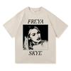 Freya Skye Vintage Halftone Porträt Grafik Unisex Schweres Übergroßes Streetwear Schwarzes T-Shirt für Musik & Popkultur-Liebhaber