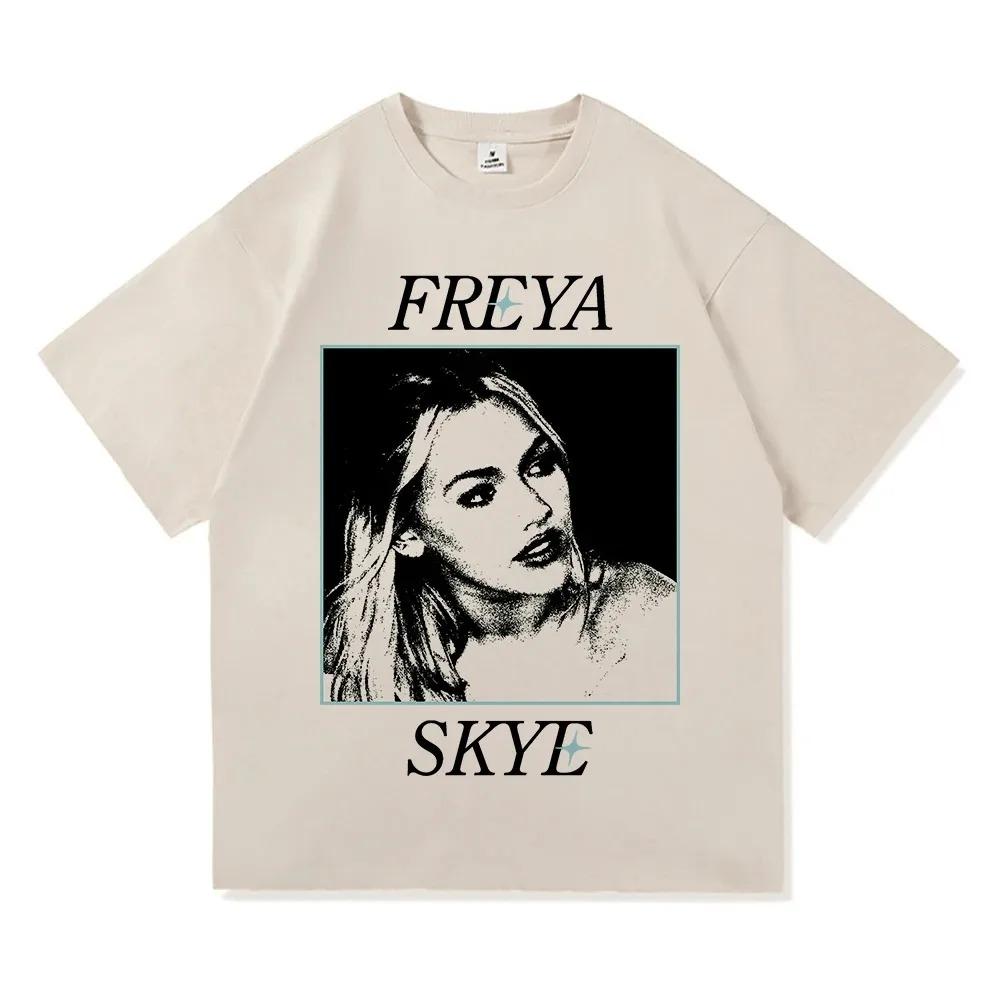 Freya Skye Vintage Halftone Porträt Grafik Unisex Schweres Übergroßes Streetwear Schwarzes T-Shirt für Musik & Popkultur-Liebhaber