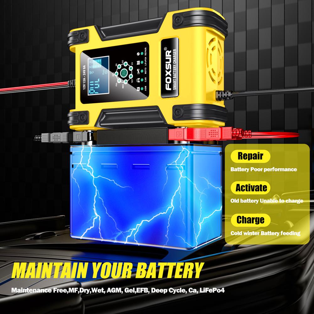 12V/24V 12A 7-Stage Smart Lead-Acid Battery Charger with Light Indicator