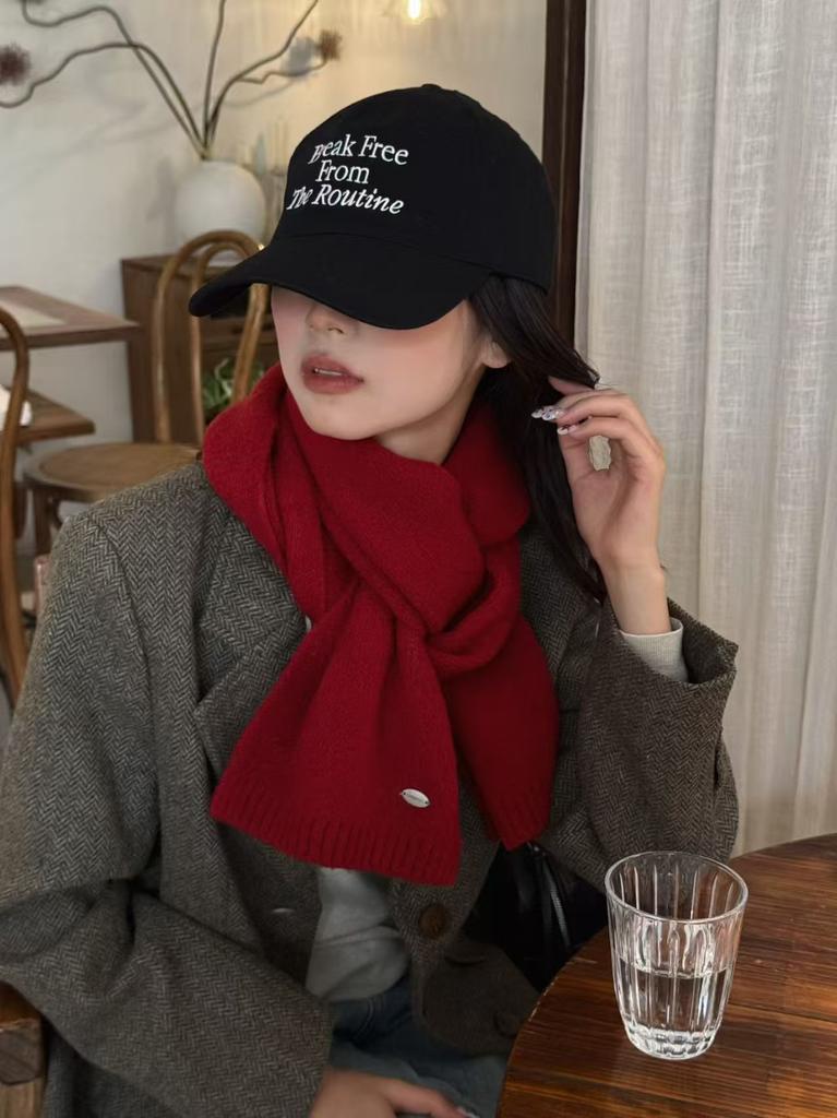 Women Winter Warm Japanese and Korean Versatile Couple Narrow Knitted Neck Solid Color Soft Sticky Rabbit Velvet Blended Scarf