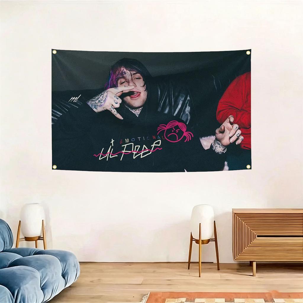 Tapiz de Bandera de Música del Rapero Lil Peep  Póster Musical Impreso Plano Banderín para Bar Pub Decoración de Dormitorio Universitario