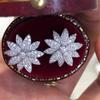 Charm Female White Flower Zircon Stone Stud Earrings Luxury Girls Gift Wedding  For Women