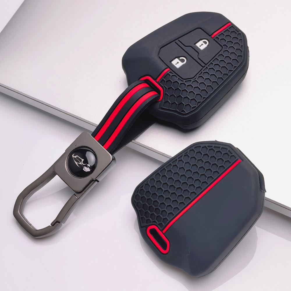 Silicone Car Key Fob Cover for Isuzu D Max Mu-x V-Cross Rodeo F Series Bison with Keychain Honeycomb Texture Wear Resistant Car Remote Key Sleeve