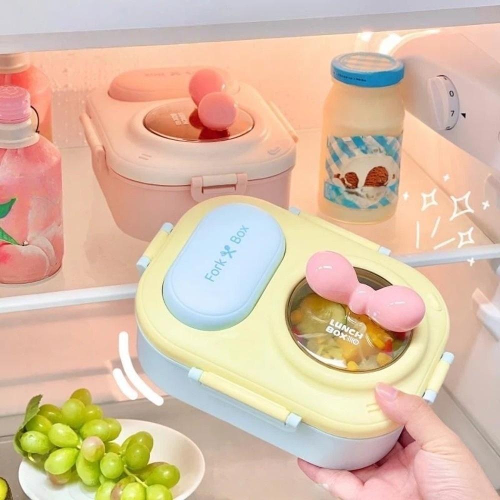 Cute Sealed Lunch Box with fork spoon Fresh Keeping Leak-proof 3 grids Lunch Box Bow Sweet Picnic Box Outdoor Activities