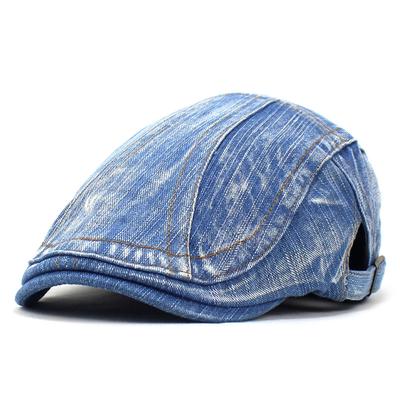 Blue Denim Beret Men and Women Fashion Washed Cotton Hat Bent Brim Duck Tongue Cap Casual Eight Forward Cap