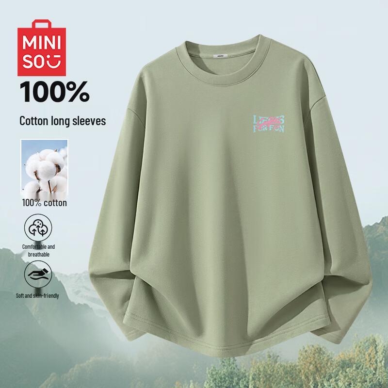 MINISO Men s Heavyweight Pure Cotton Long Sleeve Graphic T-Shirt XL
