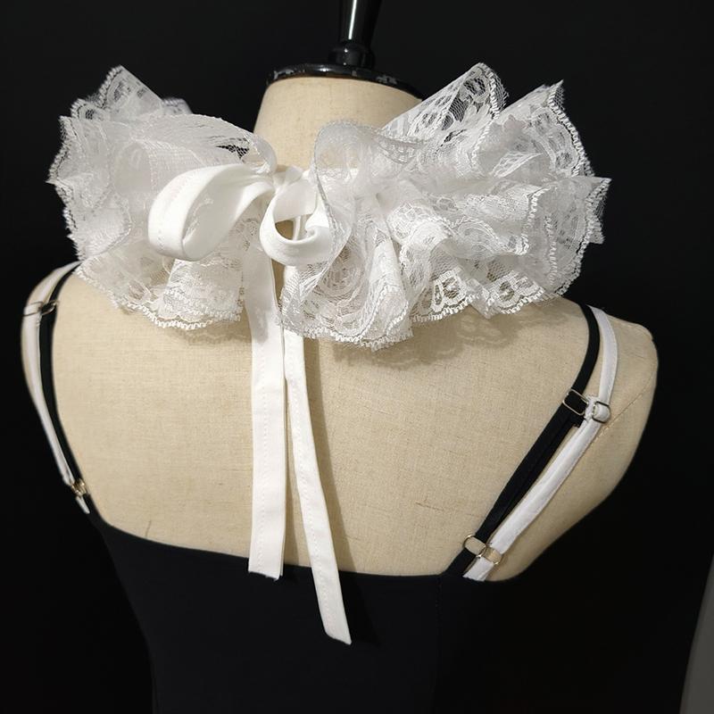 Elegant Ruffled Lace Fake Collar Layered Clown Neck Collar Tie Cosplay Costumes Accessories Sweet Detachable Collar Shawl Wrap