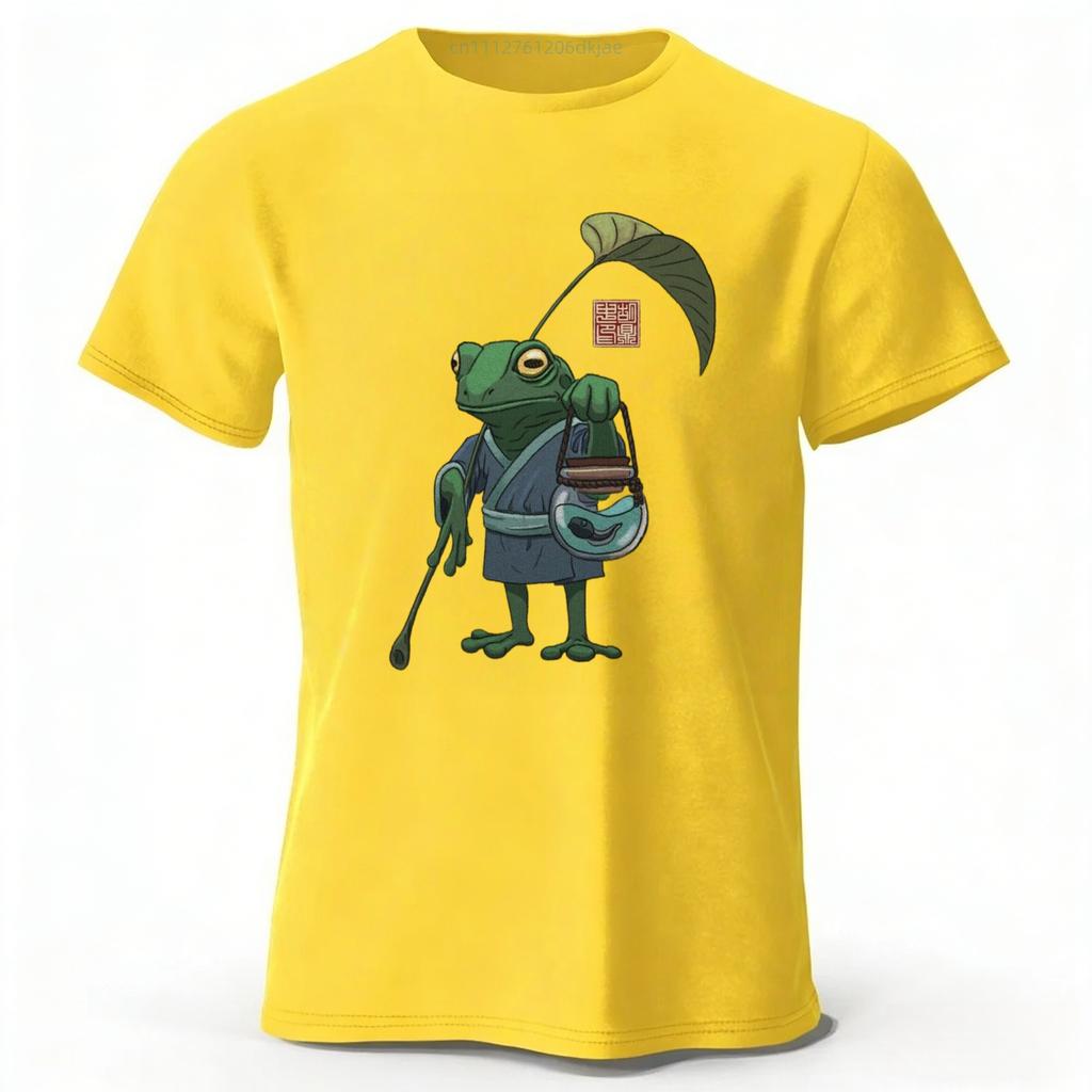 Summer Creative Frog Pure Cotton Short Sleeves Men Casual Trend T-shirt Y2K Large Loose Tops