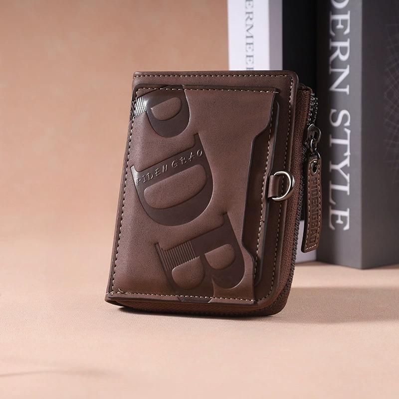 

Trendy Men s Wallet PU Leather Male Short Zipper Simple Card Holder Soft Leather Money Clip Retro Coin Purse Gifts for Students темно-коричневого