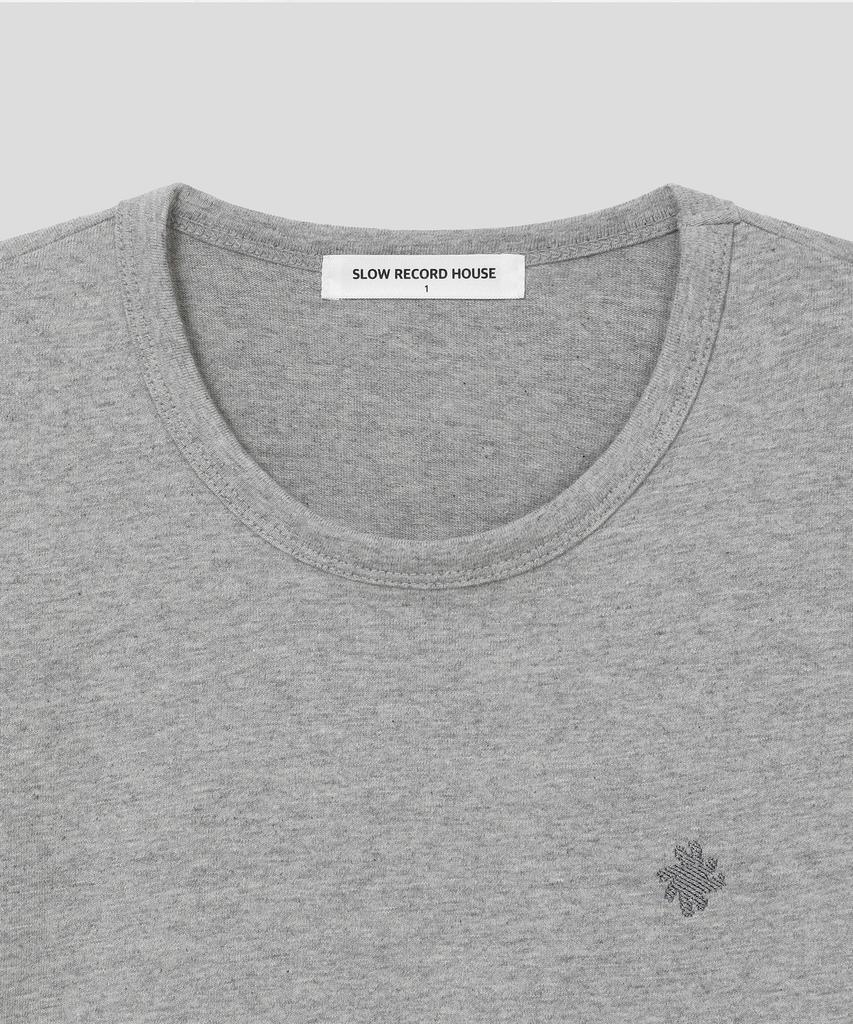 SLOW RECORD HOUSE Layered Check Roll-Up T-Shirt_Gray