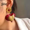 Elegant Earrings Red Heart Dangle Love Drop Sensitive Ears