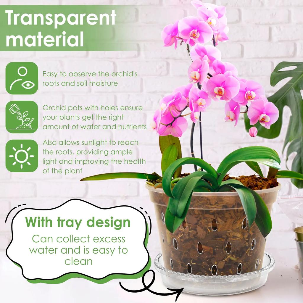5PCS Plastic Orchid Pots 4/5/6 Inch Nursery Planters with Drainage Holes Air Vents Flower Pots for Phalaenopsis Indoor Plant
