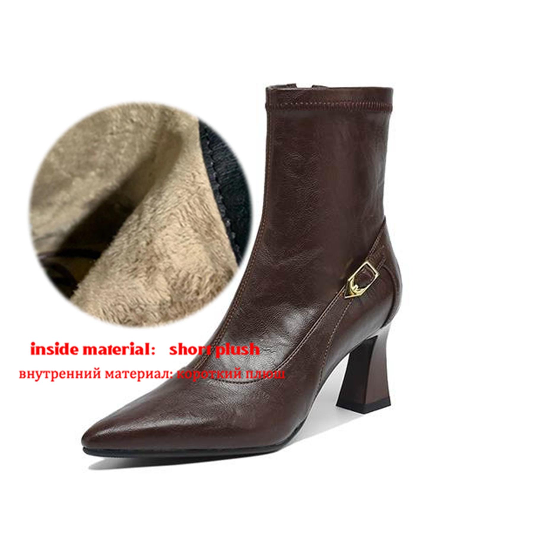 

Krazing Pot Микрофибра Острый Носок Высокий Каблук Современные Ботинки Размер 42 Молния Большой Размер Женские Легкие Туфли Эластичные Ботильоны 42