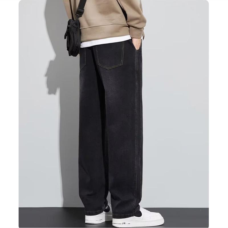 Fleece Jeans Men's New Loose Straight Pants Autumn and Winter Warm Wide-leg Casual Trousers