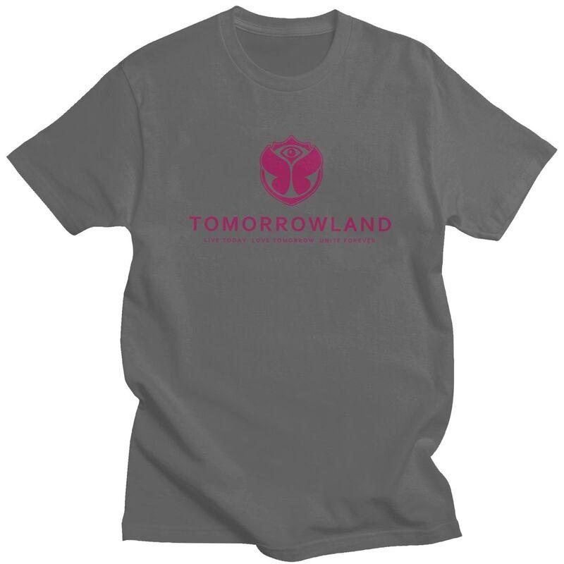 Niestandardowy T-shirt Tomorrowland dla mężczyzn z krótkim rękawem, fajny belgijski T-shirt do muzyki tanecznej, luźny krój, 100% bawełna, prezent