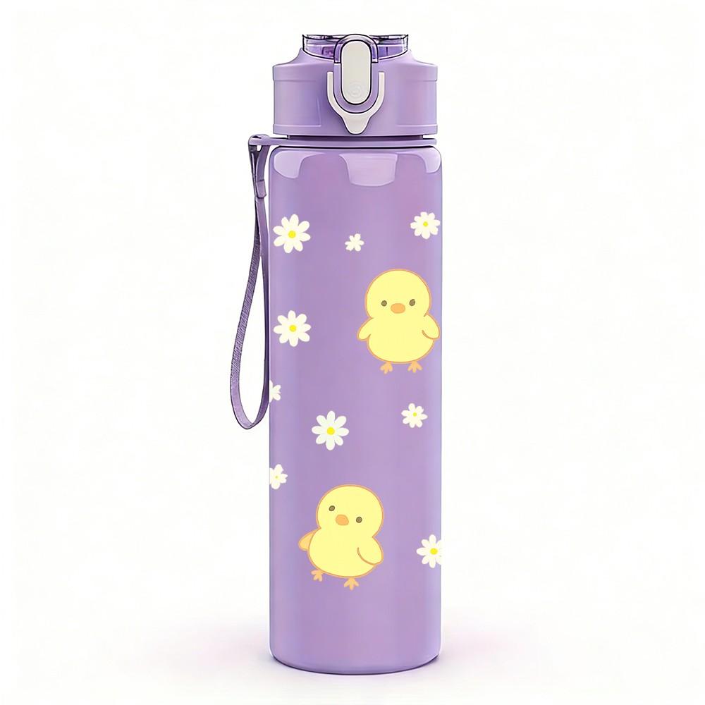 1PC Little Yellow Chicks Pattern 750ml Color Plastic Sports Water Bottle Leakproof Flip Straw Lid Suitable for Sports Office Home Use