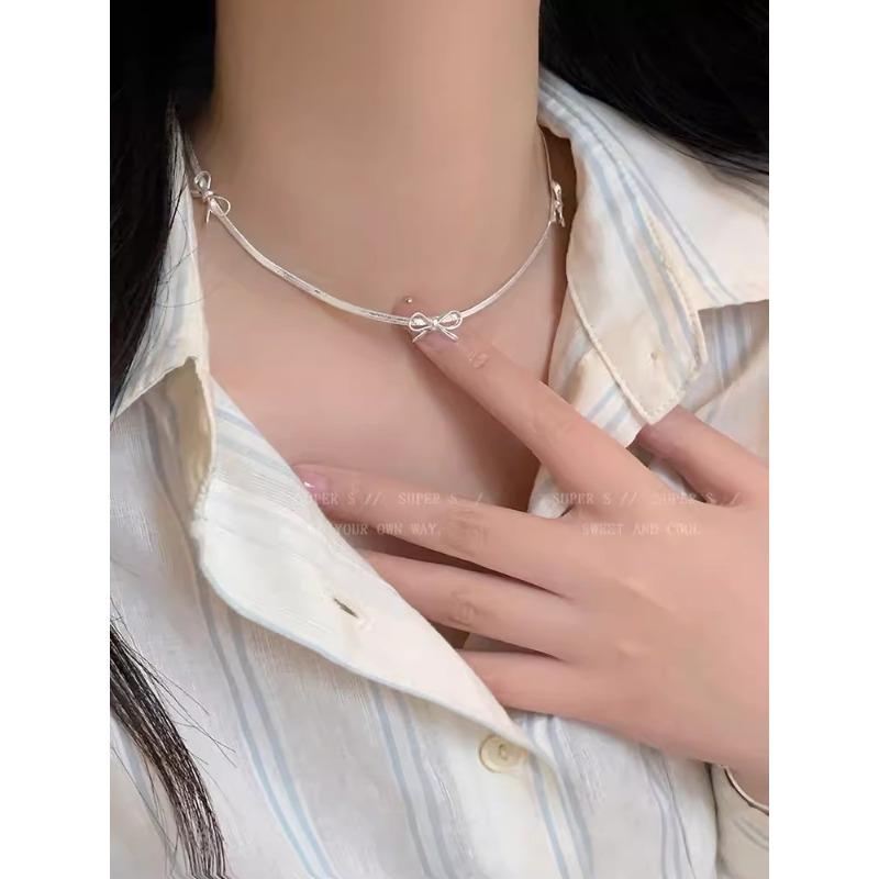 Minimalist style silver bow snake bone bracelet women's light luxury niche high-end temperament jewelry student girlfriend accessories