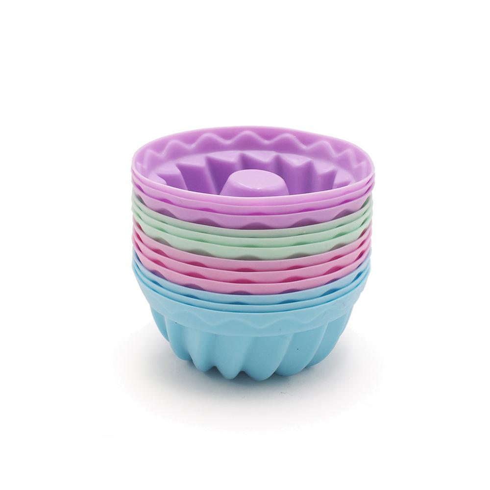 12pcs/Set Use Food Grade BPA Free Cake Mold Silicone  Multicolor Round Muffin Cups Baking Silicone Cake Molds Random Color