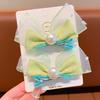Kids Pearl Bow Hair Clips, Pink 3D Rabbit Ears Barrettes, Cute Bubble Gauze Hair Accessories for Little Girls.