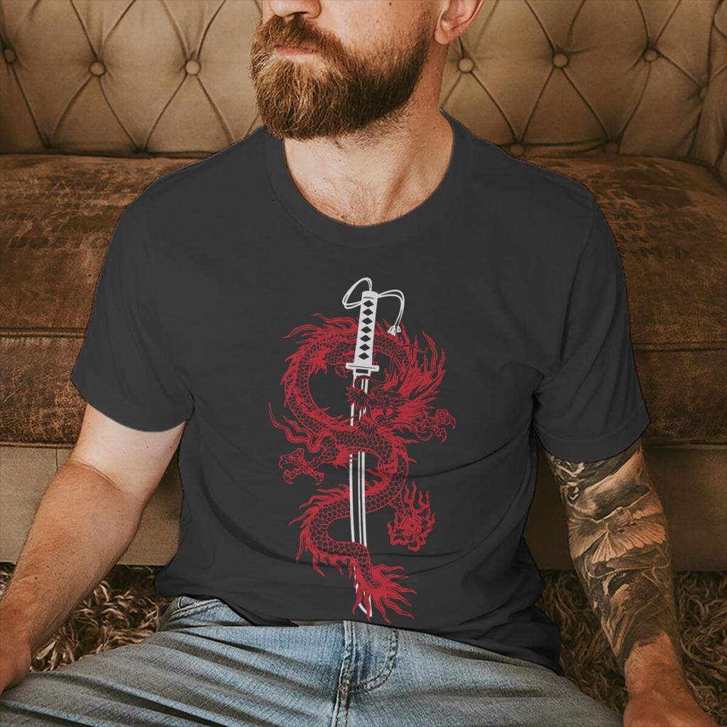 2026 Fashion Trend Unisexs Tshirts Personalized Geometric Dragon Print T Shirts Casual Style Katana And Dragon Print Streetwear