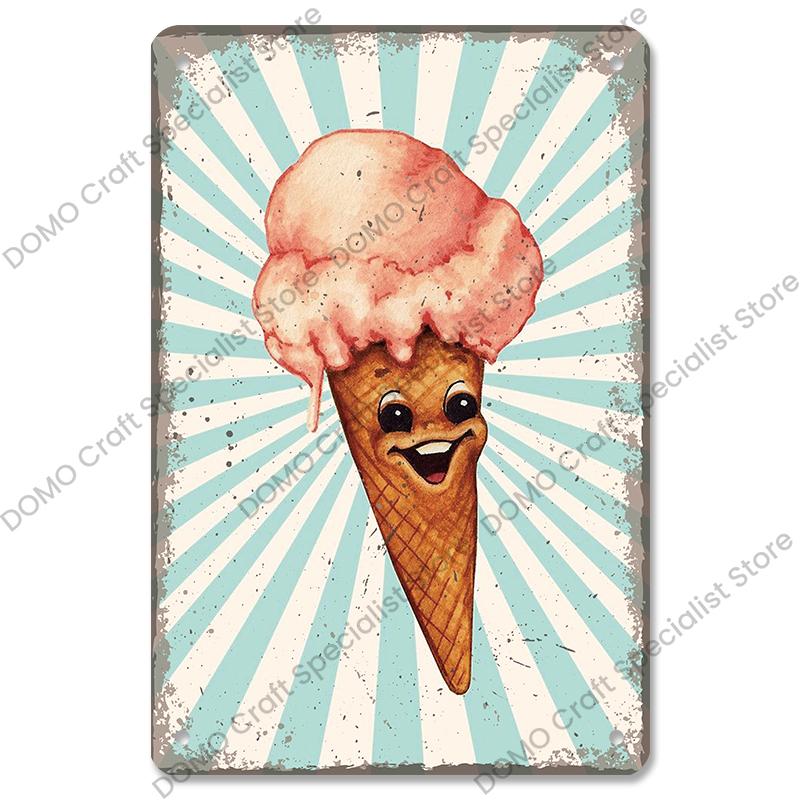 Summer Dessert Poster Vintage Metal Sign Ice Cream Cone Charlotte Metal Tin Plate Wall Decor for Cafe Shop Kitchen Living Room